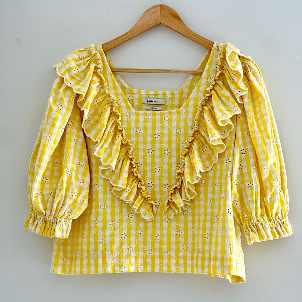Innika Choo Eyelet Honeycomb Ginger Frill Blouse Medium Anita Eayte 😂💛🤍
